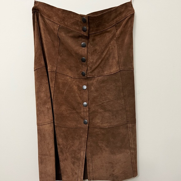 Vintage Gap Suede Leather Knee Length a-line Pencil Skirt Brown sz4, 14.5” waist - Picture 3 of 12